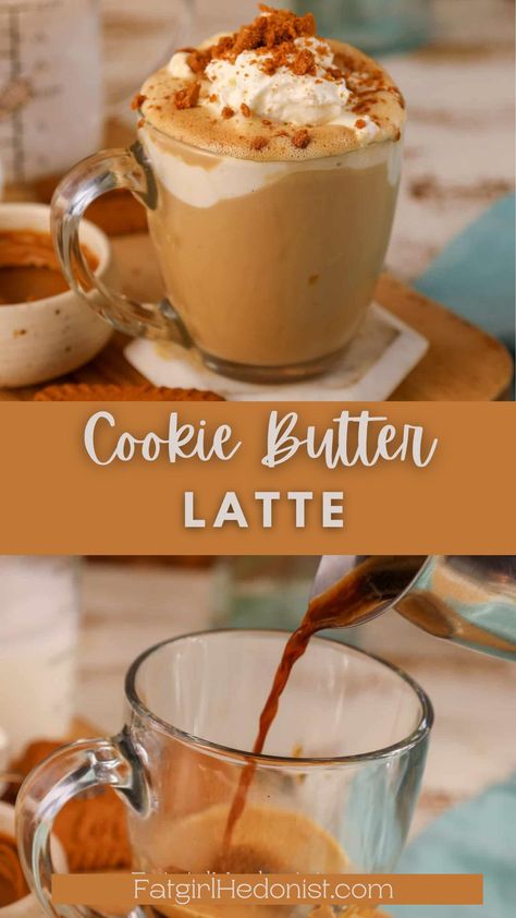 Diy Fall Coffee Drinks, Dutch Bros Cookie Butter Latte, Fall Inspired Coffee Drinks, Cookie Butter Coffee Creamer, Biscoff Coffee Drink, Apple Butter Latte, Coffee Specials Ideas, Easter Latte Recipes, Cookie Butter Drinks