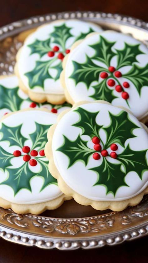 Wreath Cookies Royal Icing, Nativity Decorated Cookies, Christmas Cookie Decorating Ideas, Cookie Decorating Ideas, Faux Desserts, Christmas Wreath Cookies, Decorated Christmas Cookies, Christmas Cookie Decorating, Christmas Cutout Cookies