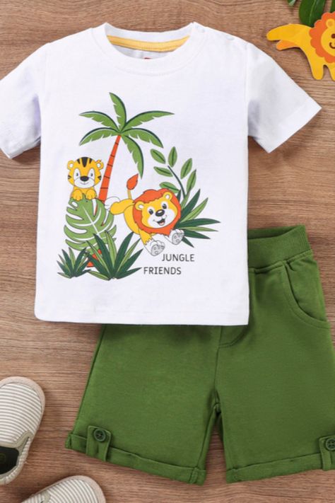 Baby Boy Dress 1 Year - Baby Boy Cotton Half Sleeves T-Shirt and Knee Length Shorts Lion Print Baby Boy T Shirts, Kids T Shirt Design Boys, Kids Tshirt Designs, Boys Decal, Boys Shirts Pattern, 1 Year Baby, Kids Dress Boys, Baby Boy T Shirt