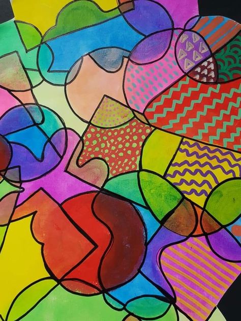 Organic Shapes Drawing Patterns, Organic And Geometric Shapes Art Lesson, Overlapping Shapes Art, Biomorphic Shapes Art, Overlapping Geometric Shapes, Geometric And Organic Shapes Art Project, Abstract Art Markers, Organic And Geometric Shapes Art, Organic Shapes Drawing