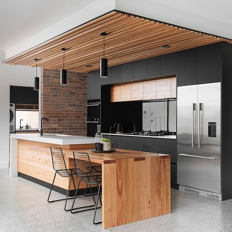 Industrial Kitchen Design, Wooden Ceiling, Kitchen Aesthetic, Industrial Interior Design, Kitchen Design Trends, House Design Kitchen, Industrial Kitchen, Kitchen Room Design, Kitchen Inspiration Design