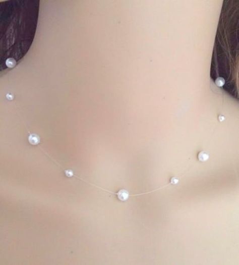 Pearl Necklace Tutorial, Choker Diy, Easy Diy Fashion, Diy Pearl Necklace, Floating Pearl Necklace, Necklaces Simple, Easy Fashion, Floating Necklace, Diy Jewelry Necklace