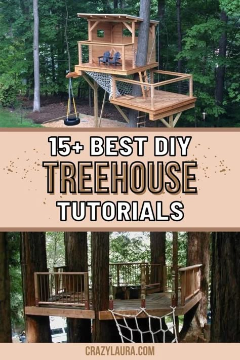 Treehouse Zipline Tree Forts, Free Tree House Plans, Treehouse Diy Plans Simple, Pallet Treehouse Diy, Kids Play Fort Outdoor, Fort Building Ideas Outdoor, Treehouse Platform Ideas, One Tree Treehouse, Tree House From Pallets