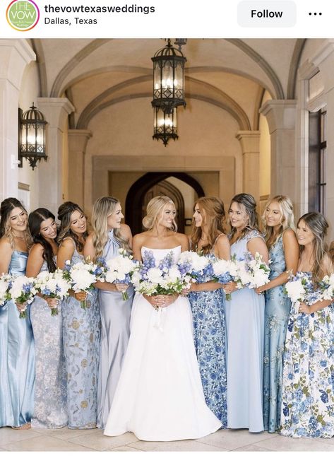 Blue Bridesmaids Dress, Mismatched Bridesmaid Dresses Blue, Bridesmaid Dresses Long Blue, Light Blue Bridesmaid, Wedding Instagram, Floral Bridesmaid Dresses, White Bridesmaid, Light Blue Wedding, Bridesmaid Colors