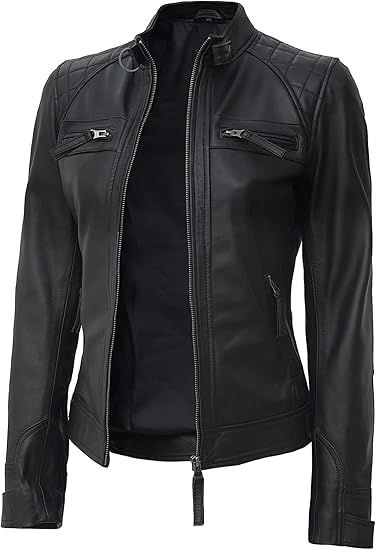 Decrum Leather Jacket Women - Real Lambskin Womens Leather Jackets Motorcycle Biker Outwear Coat at Amazon Women's Coats Shop Brown Leather Jacket Women, Womens Leather Jackets, Womens Leather Jacket, Cafe Racer Style, Womens Black Leather Jacket, Leather Jacket Women, Goose Shoes, Leather Jacket Style, Real Leather Jacket