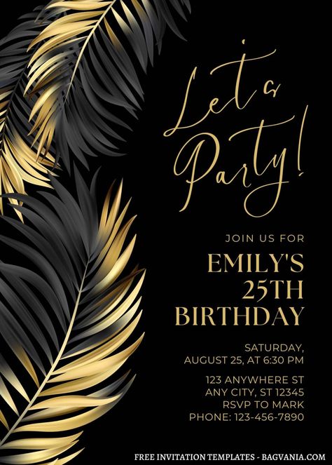 FREE EDITABLE – 10+ Nature Inspired Canva Party Invitation Templates | FREE Printable Birthday Invitation Templates - Bagvania Gatsby Birthday Invitation, Gatsby Party Invitations, Great Gatsby Invitation, 50th Birthday Party Invitations, Gorgeous Birthday, Free Printable Birthday Invitations, 50th Birthday Invitations, 40th Birthday Invitations, Great Gatsby Party