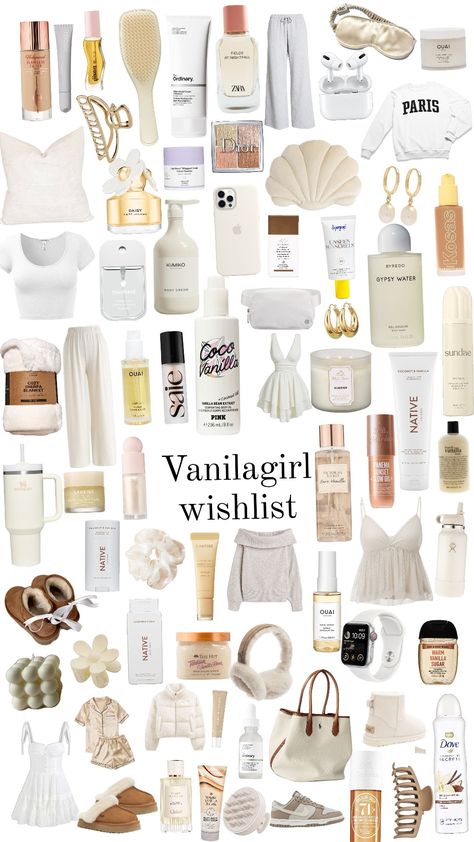 #vanillagirl #vanilagirlieoutfitinspo #skincareinspo #oufits #hairproducts #wishlist Clean Girl Wishlist, Vanilla Girl Products, Vanilla Wishlist, That Girl Wishlist, Christmas Wishlist Ideas Women, Wishlist Collage, Teen Wishlist, Vanilla Girl Wishlist, Teen Christmas Wishlist