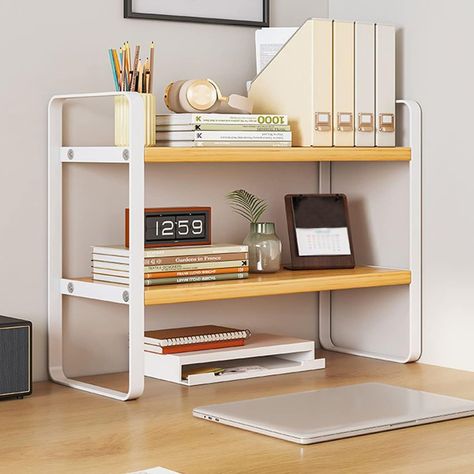 Desktop Organiser Rack, Office Desk Storage Shelf, Desktop Bookcase Wood Bookshelf (White + White) : Amazon.de: Home & Kitchen Computer Rack, Storage Bookshelf, Wand Organizer, Desktop Bookshelf, Desktop Shelf, Storing Books, Bookshelf Desk, Office Computer Desk, Student Dormitory