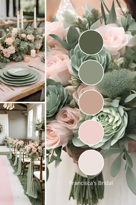 Fall Wedding Color Ideas, Wedding Color Palette Ideas, Sage Green Wedding Colors, Wedding Theme Color Schemes, Spring Wedding Color Palette, Pink Wedding Colors, Wedding Themes Spring, Wedding Color Pallet, Wedding Theme Ideas