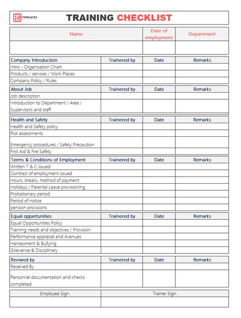 training checklist template Employee Training Checklist Template for Excel & Word .. Training Checklist, Check Template, Training Manager, Employee Onboarding, Employee Development, Employee Handbook, Business Checklist, Work Goals, Leadership Management