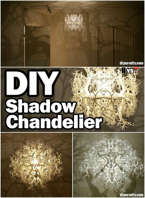 Imagine lying in bed, looking up at the ceiling and feeling as if you are outside. That is exactly what you can do with this amazing DIY chandelier that makes it look as if there are trees surrounding you while you sleep. Shadow Chandelier, Luminaria Diy, Diy Luminaire, Koti Diy, Driftwood Furniture, Diy Lampe, Outdoors Inside, Deco Nature, Diy Chandelier