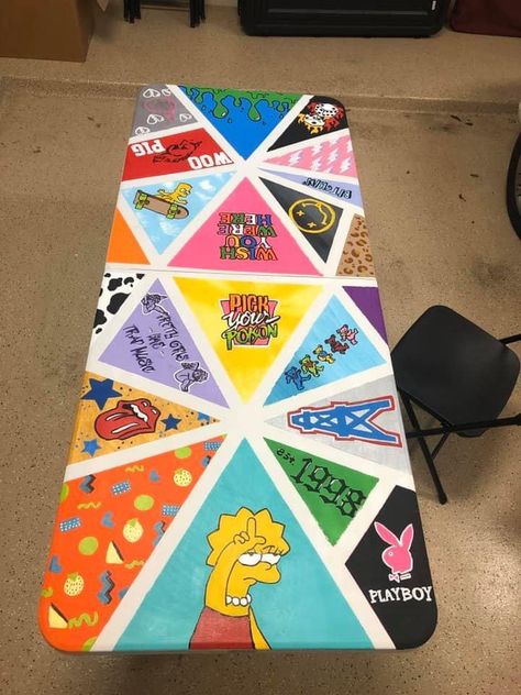 Pong Table Template, Beer Pong Table Painted Alcohol Brands, Girl Beer Pong Table, Diy Beer Pong Table Designs, Beer Pong Table Painted Ideas, Table Painting Ideas Colorful, Diy Beer Pong Table Paint Ideas, Custom Pong Table, Diy Pong Table