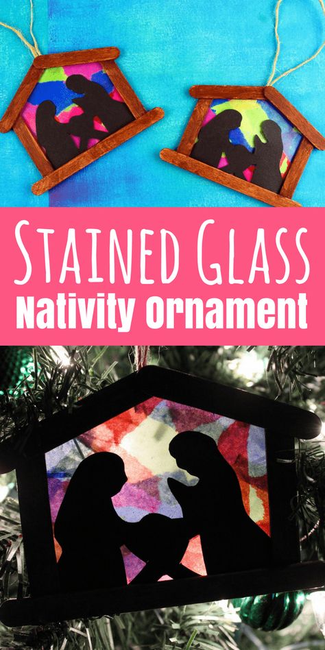 DIY Stained Glass Nativity Ornament - Views From a Step Stool Stained Glass Nativity, Christian Christmas Crafts, Christmas Ornaments Diy Kids, Ornaments Diy Kids, Diy Nativity, Diy Staining, Keepsake Crafts, Christmas Crafts For Toddlers, Preschool Christmas Crafts