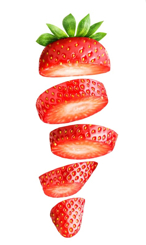 MamasLatinas.com : Strawberries are a good snack to have. : 21 Foods that can make your butt bigger -- When dessert comes around, avoid grabbing that chocolate bar or cookie. We tend to store more fat around our hips and thigh area, but if you want to make sure to remain toned, then stick with fruits and sweets low in fat. Sliced Strawberry, Strawberry Art, Strawberry Slice, High Fat Foods, Fruit Photography, Motion Graphics Design, Big Meals, Arte Inspo, White Stock