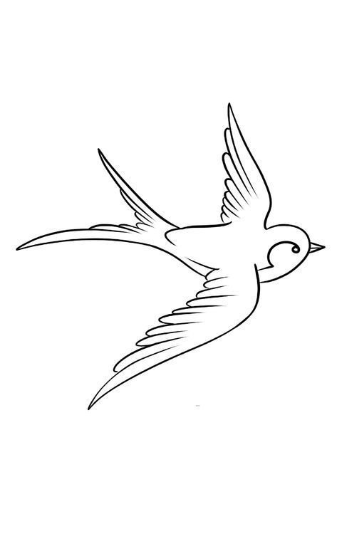 Swallow Bird Drawing Simple, Classic Swallow Tattoo, Swallows Drawing, Swallow Outline, Swallows Tattoos, Hawaiian Flower Drawing, 25 Tattoo, Bird Line Drawing, Tattoo Chart