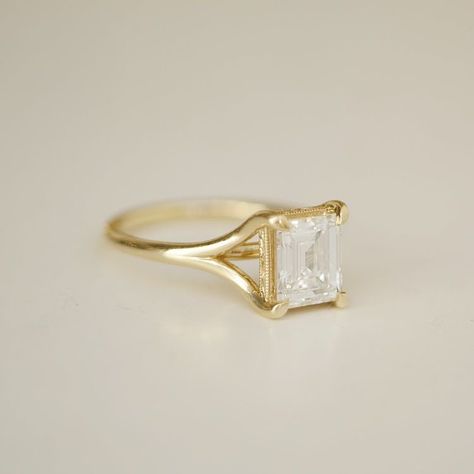 Antique Engagement Rings Edwardian Art Deco Cushion Cut, Bezel And Prong Setting, Engagement Rings Through The Decades, Simple And Unique Engagement Rings, Unique Emerald Cut Engagement Rings Gold, Quiet Luxury Engagement Ring, 1980s Engagement Ring, Modern Gold Engagement Ring, Embezzled Engagement Ring