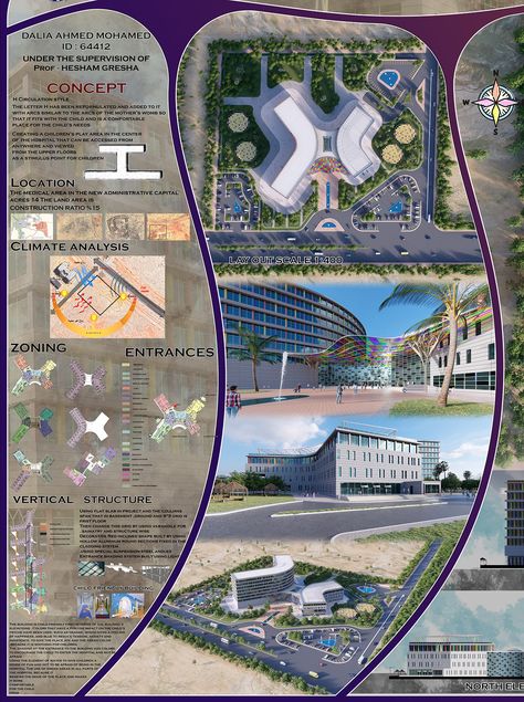 Graduation project (Children Hospital) :: Behance Hospital Concept Ideas, Hospital Project Architecture, Hospital Design Ideas, Hospital Architecture Concept, Hospital Poster Design, Hospital Landscape, Graduation Project Architecture, Hospital Concept, Archi Student