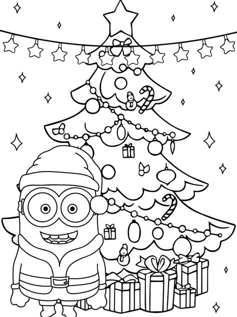 100+ Free PDF Christmas Coloring Pages for Kids 🎄🦌 - ColoringPagesForKids.net Dinosaur Christmas Tree, Minion Coloring Pages, Deer Coloring Pages, Hello Kitty Christmas Tree, Kids Christmas Coloring Pages, Christmas Colouring Pages, Christmas Coloring Pages For Kids, Minion Christmas, Minions Coloring Pages