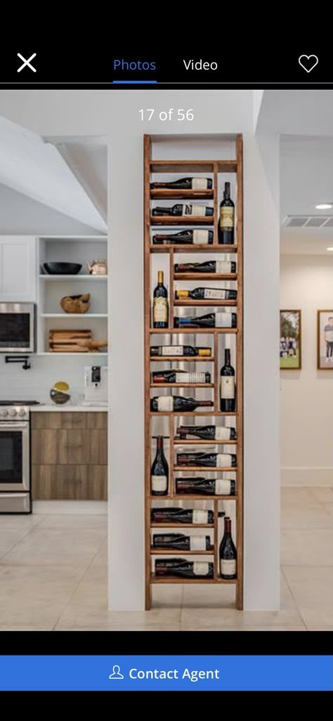 Custom Wine Rack Built In, Bookcase Wine Bar, Wall Mounted Wine Storage, Apartment Wine Storage, Kitchen Wine Display, Wine Shelf Wall, Room Divider Wine Storage, Dinning Room Wine Rack, Wine Rack Display Ideas