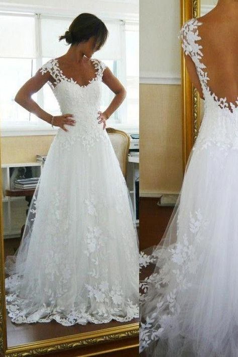 Amazing A-Line Wedding Dress,Lace Wedding Dresses,White Straps Wedding Dress for Bridal,See-through Sleeveless Wedding Gowns,N125 #countrywedding Aline Wedding Dresses, Sleeveless Wedding Gown, Honey Dress, Wedding Dresses Near Me, Long Wedding Dress, Open Back Wedding Dress, Wedding Dresses 2018, Wedding Dresses With Straps, Applique Wedding