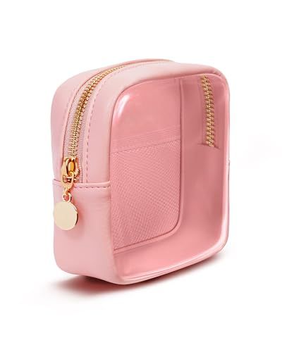 Clear Makeup Bag for Handbag, Mini Make Up Bag for Purse, Small Makeup Pouch for Women, Small Cosmetic Bag with Slip-in Pockets Eco Vegan Leather, Pink (Patent Pending) Clear Makeup Bag, Small Makeup Pouch, Back To School Makeup, Mini Makeup Bag, Small Cosmetic Bag, Make Up Pouch, Clear Makeup, Clear Makeup Bags, Baby Luggage