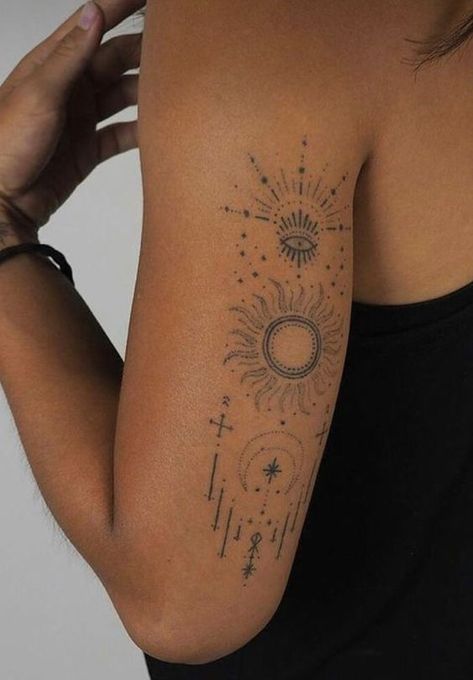 Unique Artsy Tattoos, Summer Inspired Tattoo, Bohemian Tattoo, Earthy Tattoos, Hippie Tattoo, Boho Tattoos, Geniale Tattoos, Cute Tattoos For Women, Arm Tattoos For Women