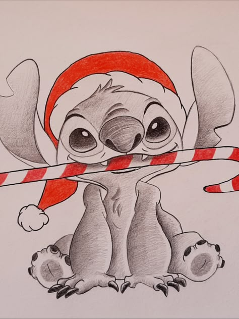 #Drawing #Disney #Characterdrawing #pencilsketch #art #sketch Disney Pencil Drawings, Draw Stitch, Santa Claus Cap, Stitch Step By Step, Easy Christmas Drawings, Drawing Disney, Xmas Drawing, Christmas Sketch, Easy Disney Drawings