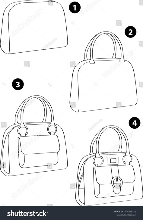 Purse Drawing Reference, Cute Bag Drawing, How To Draw Bag, Purses Drawing, Bags Drawing Design Sketch, Hand Bag Drawing, Bag Illustration Sketch, Bag Drawing Easy, Bag Design Drawing