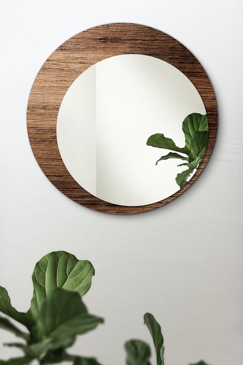 Round Mirror Wall Decor Ideas, Round Mirror Diy, Mirror Frame Design, Diy Round Mirror, Mirror With Wooden Frame, Diy Mirror Wall Decor, Round Wood Mirror, Round Mirror Frame, Wooden Wall Mirror