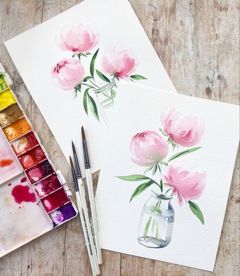 How to Paint Loose Watercolour Peonies - YouTube | Watercolor flower art, Watercolor flowers tutorial, Watercolor flowers paintings Watercolour Peony Tutorial, Peonie Watercolor Painting, Watercolor Art Peonies, Watercolour Pink Flowers, How To Watercolor Peonies, Drawing For Watercolor Painting, Loose Watercolor Peony, Watercolor Peony Tutorial, Peony Flower Watercolor