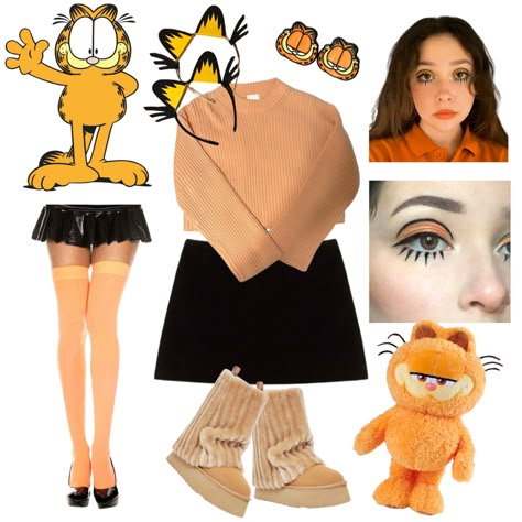 Holden Caulfield Costume, Cosplay Ideas With Glasses, Garfield Outfit Ideas, Garfield Costume Women, Indie Halloween Costume Ideas, Garfield And Odie Costume, Diy Garfield Costume, Garfield Costume Diy, Garfield Halloween Costume