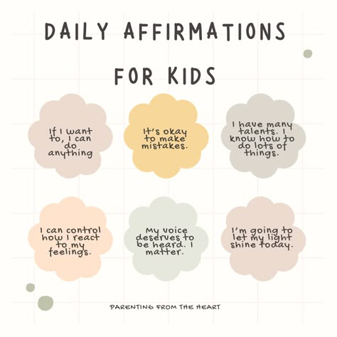 These daily affirmations for kids are a great tool to build confidence in your children. Read our full list and best practices to use them! https://parentingfromtheheartblog.com/positive-affirmations-kids/ Morning Affirmations For Kids School, Kindergarten Daily Affirmation, Elementary School Positive Affirmations, Pre K Affirmations, Children Affirmations For Kids, Kids Affirmations For School, Classroom Affirmations For Kids, Daily Affirmations For Students, I Am Kind Affirmation