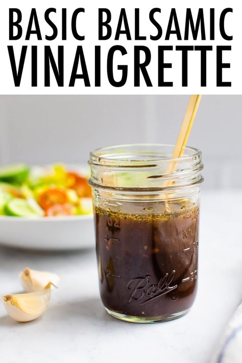 This easy balsamic dressing is made with balsamic vinegar and olive oil. It's flavorful, balanced and pairs well with a variety of salads. Simple Balsamic Vinaigrette, Balsamic Dressing Recipe, Balsamic Vinegar Dressing, Homemade Salad Dressing Healthy, Balsamic Vinaigrette Recipe, Homemade Balsamic Vinaigrette, Salad With Balsamic Dressing, Salad Dressing Recipes Healthy, Balsamic Vinaigrette Dressing