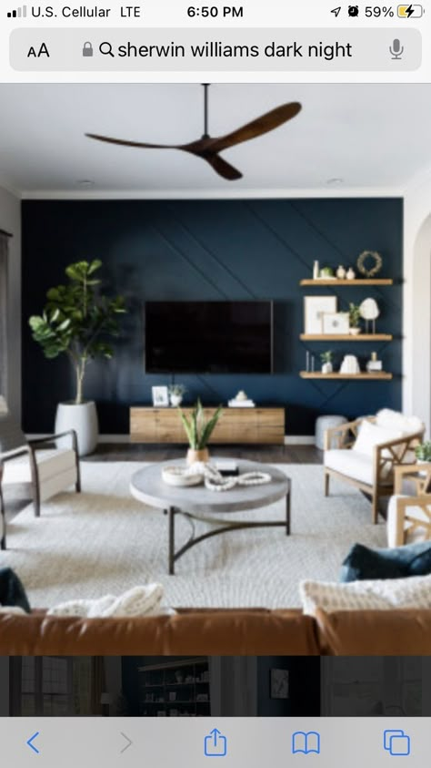 Blue Tv Accent Wall, Blue Wall Tv Living Room, Navy Living Room Accent Wall, Navy Tv Wall, Navy Living Room Accents, Blue Tv Wall, Blue Accent Wall Living Room, Accent Wall Living Room, Navy Accent Walls