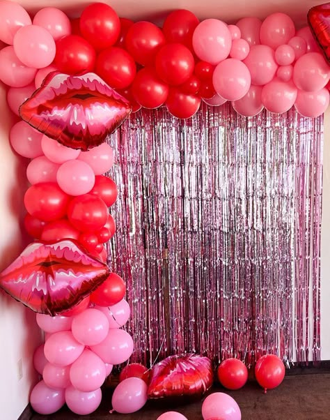 Lip Party Theme, Kiss Bachelorette Party, Kisses Party Theme, Kiss The Miss Goodbye Bridal Shower Decor, Kiss Miss Goodbye, Kiss 20s Goodbye Party, Pink Red Bachelorette, Kissing My Twenties Goodbye, Heart Themed Bachelorette Party