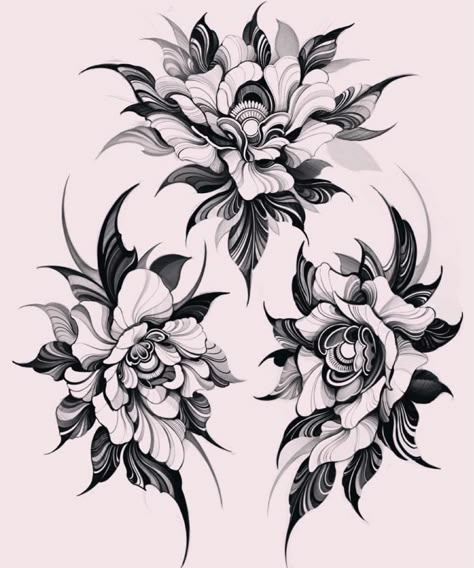 Dahlia Flower Tattoos, Black Flowers Tattoo, Japanese Flower Tattoo, Chrysanthemum Tattoo, Flower Tattoo Drawings, Fantasy Tattoos, Floral Tattoo Sleeve, Traditional Tattoo Design, Floral Tattoo Design