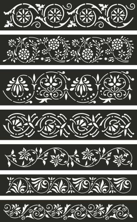 Floral Wall Stencil, Laser Cut Stencils, Motif Art Deco, 3d Files, Floral Border Design, Border Embroidery Designs, Wall Stencil, Laser Cnc, Eastern Orthodox