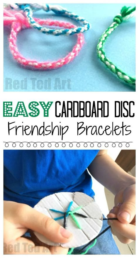 Easy Yarn Bracelets, Easy Friendship Bracelets, Yarn Friendship Bracelets, Cardboard Loom, Bracelets For Kids, Friendship Bracelets Easy, Yarn Bracelets, Make Friendship Bracelets, Summer Camp Crafts