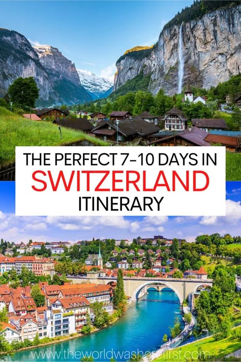 This Switzerland itinerary will help you map out how to spend 7 to 10 days exploring this gorgeous European nation! Switzerland Travel Itinerary, Switzerland Summer, Switzerland Travel Guide, Trip To Switzerland, Switzerland Trip, Switzerland Itinerary, Switzerland Vacation, Travel Switzerland, Swiss Miss