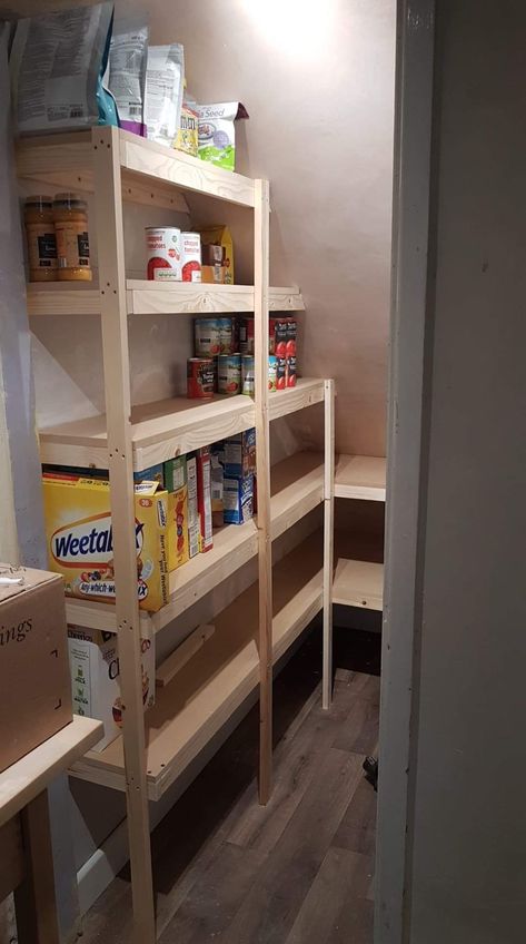 Under Stairs Shelves Diy, Under Stairs Cupboard Shelving, Pantry Design Under Staircase, Kitchen Cupboard Under Stairs, Under The Stairs Shelving, Storage For Under Stairs, Kitchen Pantry Under Stairs, Understairs Storage Cupboard, Storage Room Under Stairs