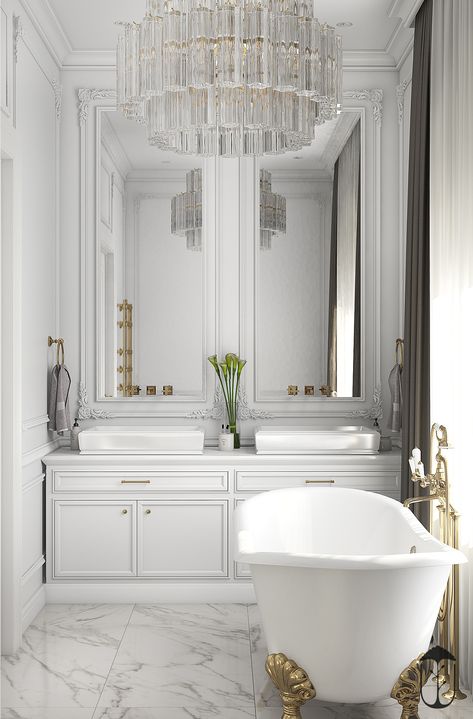 Flawlessness style on Behance French Bathroom Design, Classical Bathroom, Bathtub Design, Casa Vintage, Classic Interior Design, Classic Bathroom, Bathroom Design Decor, Toilet Design, Bathroom Design Luxury