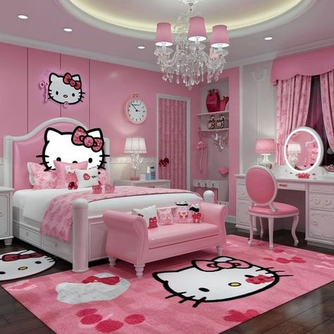 check hello kitty shop, link in bio Bedroom Hello Kitty, Hello Kitty Bedroom Ideas, Big Girl Bedroom Ideas, Hello Kitty Bedroom Decor, Office Bedroom Ideas, Fashion Bedroom, Hello Kitty Decorations, Hello Kitty Room, Cat Bedroom