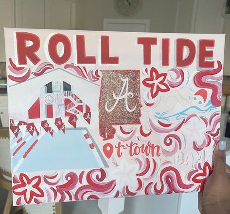 Alabama Painting, Bama Dorm, College Decision Day, Dorm Paintings, College Canvas, College Decision, Decision Day, University Of South Alabama, South Alabama