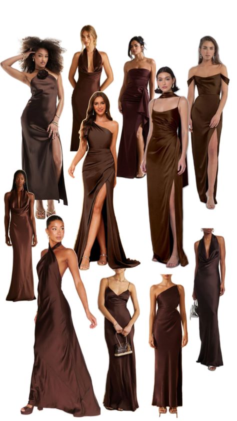 Wedding Guest Brown Dress, Brown And Champagne Bridesmaid Dresses, Brown Ball Dress, Espresso Brown Bridesmaid Dresses, Dark Brown Formal Dress, Bridesmaid Dresses Brown Shades, Brown Maid Of Honor Dress, Brown And Green Bridesmaid Dresses, Chocolate Brown Wedding Guest Dress