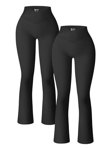 OQQ Women's 2 Piece Yoga Pants Ribbed Seamless Workout High Waist Cross Over Bell Bottoms Exercise Flare Leggings Black Black Black Bell Bottoms, Cross Leggings, Criss Cross Leggings, Flare Leggings, Bell Bottoms, Black Leggings, Yoga Pants, 2 Piece, High Waist