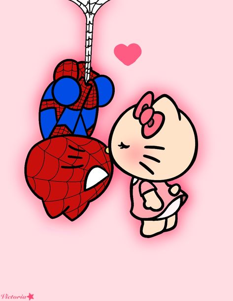 Hello Kitty And Spiderman, Kitty Spiderman, Kitty Kisses, Spiderman Gifts, Hello Kitty Wallpaper Hd, Pink Wallpaper Hello Kitty, Images Hello Kitty, Image Spiderman, Spiderman Drawing