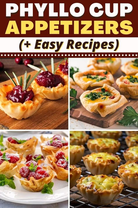 Try these cute phyllo cup appetizers for the perfect party snacks! From fig and goat cheese to spinach artichoke dip, these cups are sure to keep your guests happy. Appetizers Phyllo Cups, Philo Recipes, Phyllo Cup Desserts, Non Traditional Christmas Dinner Ideas, Brie Phyllo Cups, Phyllo Desserts, Non Traditional Christmas Dinner, Traditional Christmas Dinner Ideas, Phyllo Cup Recipes