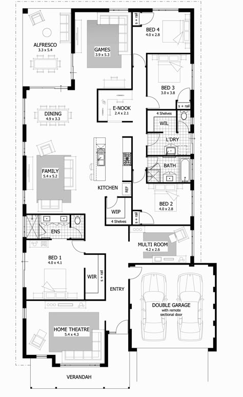 Rectangular House Plans, Rectangle House Plans, Dröm Hus Planer, Rectangular House, Rectangle House, Open Floor House Plans, 5 Bedroom House Plans, Narrow House Plans, Cool House Plans