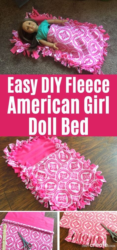 Fleece Doll Sleeping Bag, Sleeping Bag For Dolls, Diy My Life Doll Accessories, Diy Doll Bedding, No Sew Doll Clothes Easy, American Doll Furniture Diy, Doll Accessories To Sew, American Doll Diy, No Sew Crafts For Kids