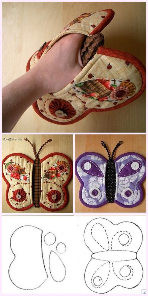 Quilted Butterfly Potholder Sew Free Pattern&Paid Sew Free Pattern, Quilted Butterfly, Tips Menjahit, Projek Menjahit, Sew Ins, Costura Diy, Beginner Sewing Projects Easy, Kraf Diy, Creation Couture